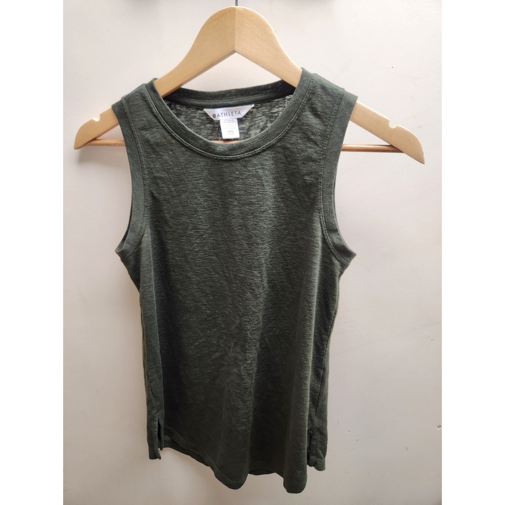 Athleta Breezy Tank‎ Top Dark Green Slub Knit Crew Neck Sleeveless XXS